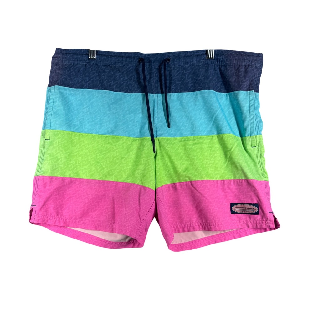 Vineyard‎ Vines Swim Trunks Mens S Blue Green Pink Colorblock 6.5 Inseam Liner